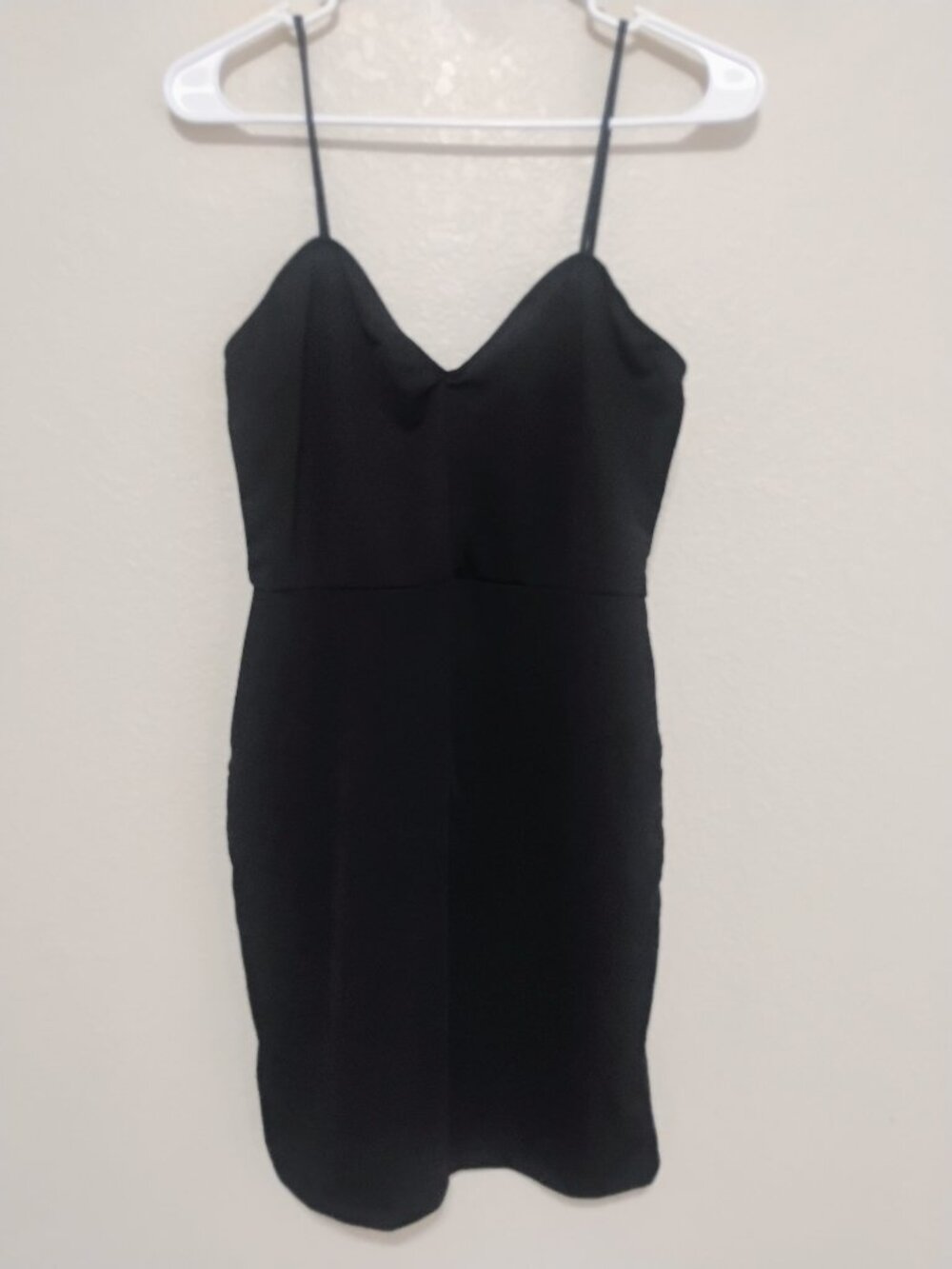 Seduction L Black Bodycon Mini Dress Spaghetti Strap V-Neck Cocktail
